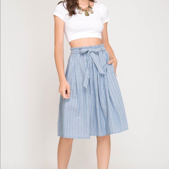 High waisted blue paper bag skirt - Picture 2 of 3